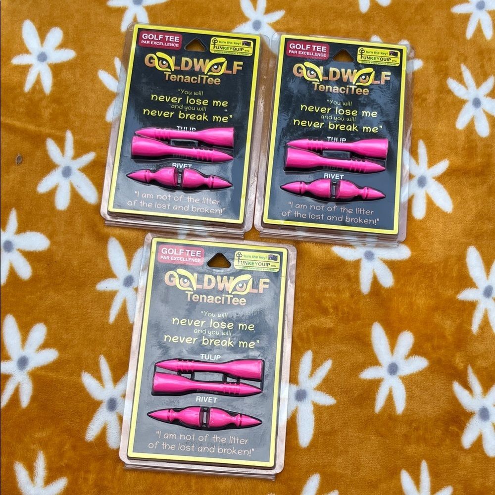 3x NEW NIP GOLDPACK Neon Pink TenaciTee Golf Tees MSRP $16 Each!